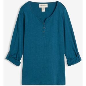 bonprix Langarmshirt gerade Passform, Krempelärmel, Henley-Ausschnitt