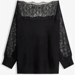 bonprix Sommer-Strickpullover mit Spitzeschwarz 36Damen
