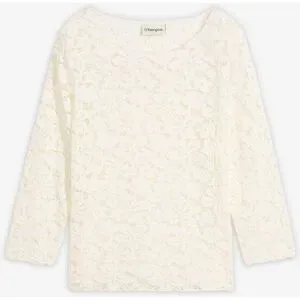bonprix Tailliertes und teiltransparentes Spitzenshirtweiß 48Damen