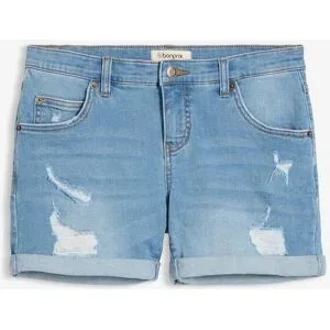bonprix Jeansshorts Mid Waist mit Destroy- Effektenblau 40Damen
