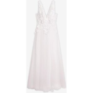 bonprix Maxikleid aus zartem Tüll mit Blumen-Applikationweiß 38Damen