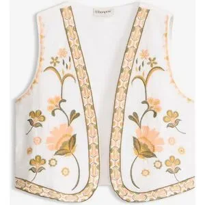 bonprix Bestickte Weste aus luftigem Leinen-Mixbeige 48Damen