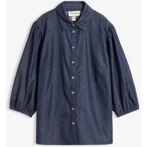 bonprix Jeansbluse mit Puffärmeln aus Bio-Baumwolleblau 50Damen