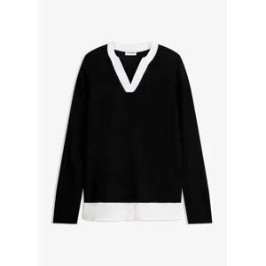bonprix Feinstrickpullover mit Bluseneinsatzschwarz 40Damen