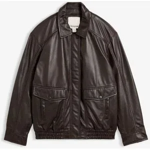 bonprix Oversize Leder-Blouson aus Lammnappabraun 36Damen