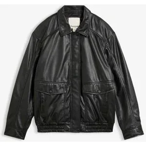 bonprix Oversize Leder-Blouson aus Lammnappaschwarz 48Damen