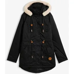 bonprix Wattierter Parka mit Fellimitat-Besatzschwarz 42Damen
