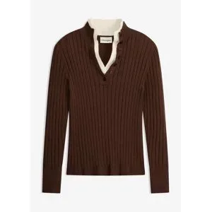 bonprix Gerippter Feinstrickpullover mit Viskose in 2 in 1 Optikbraun 48Damen