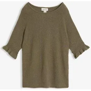 bonprix Pullover aus Baumwoll-Mix mit Volant-Ärmelngrün 48Damen