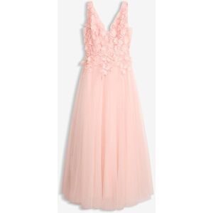 bonprix Maxikleid aus zartem Tüll mit Blumen-Applikationrosa 48Damen