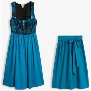 bonprix Dirndl mit Samt in Midilänge (2-tlg.Set)petrol 36Damen