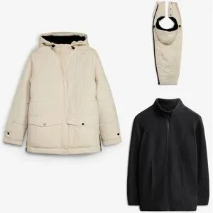 bonprix 6-in-1 Umstands-Tragejacke mit herausnehmbarer Fleecejackebeige 46Damen