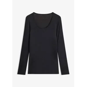 bonprix Ultralight Langarmshirt mit Rundhals-Ausschnitt aus Kaschmir-Mixschwarz 5Damen