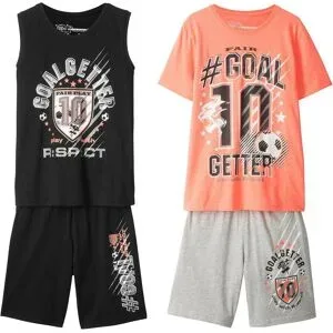 bonprix Jungen T-Shirt + Tanktop + Bermudas (4-tlg. Set)schwarz 158Knaben