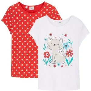 bonprix T-Shirt aus reiner Bio-Baumwolle (2er Pack)rot 104Mädchen