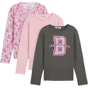 bonprix Langarmshirt aus reiner Bio-Baumwolle (3er Pack)pink 164Mädchen