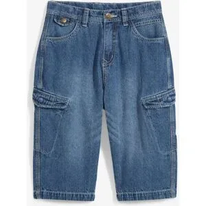 bonprix Jeans-Cargobermuda mit verstellbarem Bund, Loose Fitblau 146Knaben