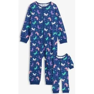 bonprix Schlafoverall aus reiner Bio-Baumwolle mit Puppenoverall (2-tlg. Set)blau 140Mädchen
