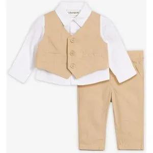 bonprix Festliches 3-teiliges Set aus reiner Baumwolle (3-tlg. Set)beige 110Knaben