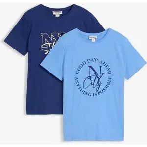 bonprix T-Shirt aus reiner Bio Baumwolle (2er Pack)blau 140Knaben