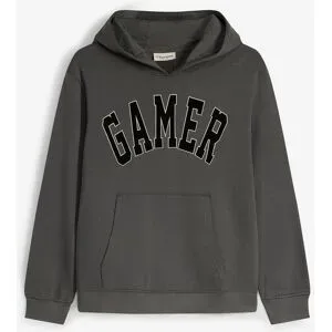 bonprix Hoodie aus weicher Bio Baumwolle mit Flockprintgrau 140Knaben