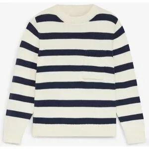 bonprix Gestreifter Grobstrick-Pullover aus reiner Baumwolleweiß 128Knaben