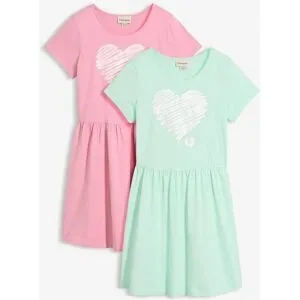 bonprix Jerseykleid aus reiner Bio-Baumwolle (2er Pack)grün 128Mädchen