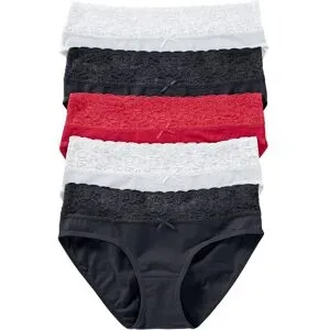 bonprix Slip mit weicher Baumwolle und Spitze (5er Pack)schwarz 36Damen