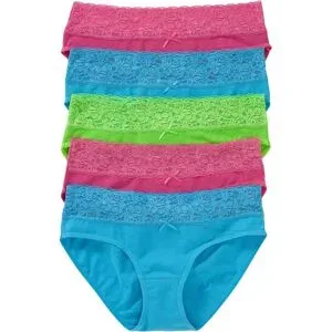 bonprix Slip mit weicher Baumwolle und Spitze (5er Pack)blau 44Damen