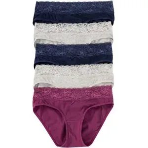 bonprix Slip mit weicher Baumwolle und Spitze (5er Pack)grau 36Damen