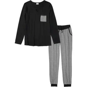 bonprix Pyjama mit Flanellhoseschwarz 40Damen