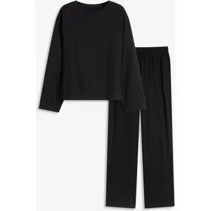 bonprix Weit geschnittener Loungewear Hausanzug aus weicher Baumwolleschwarz 36Damen