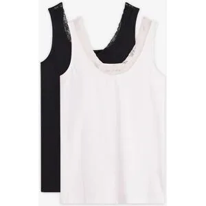 bonprix Unterhemd mit Bio-Baumwolle und Spitze (2er Pack)schwarz 56Damen