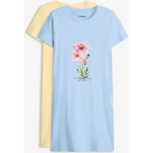 bonprix Kurzes Nachthemd aus reiner Baumwolle (2er Pack)blau 40Damen
