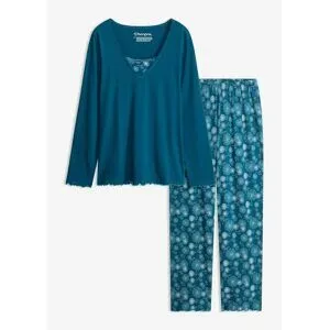 bonprix Pyjama aus reiner Bio-Baumwollepetrol 36Damen
