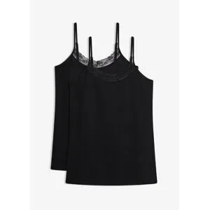 bonprix Unterhemd mit Bio-Baumwolle und Spitze (2er Pack)schwarz 48Damen