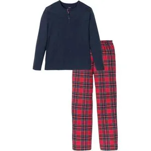bonprix Pyjama aus reiner Baumwolle mit Knopfleiste und langen Ärmelnblau 52Herren