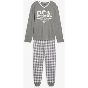 bonprix Pyjama mit Baumwolle und langen Ärmelngrau 44Herren