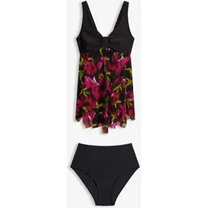bonprix Long-Tankini mit bedrucktem Netzmaterial (2-tlg.Set)schwarz 48Damen