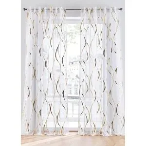 bonprix Gardine mit Glanzdruck, mit verdeckten Schlaufen, auch in extra lang (1er Pack)gold 1 (H/B: 145/140 cm)false