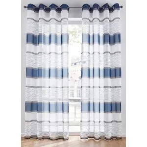 bonprix Transparente Gardine mit Querstreifen Druck (1er Pack)blau 3 (H/B: 225/144 cm)false