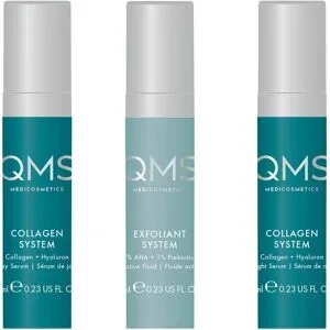 21ml QMS Collagen + Exfoliant Set Medium (Day Serum 7ml + Fluid 7ml + Night Serum 7ml)
