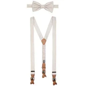 SEIDENFALTER Hosenträger Set mit Fliege und Knopf-Clips beige herren