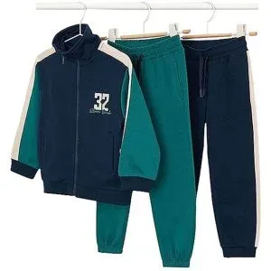 MAYORAL Jungen Set 3tlg Sweatjacke mit zwei Hosen  dunkelblau   128 Jungen
