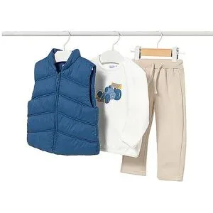 MAYORAL Baby Set 3-teilig Steppgilet, Pullover und Hose blau   74