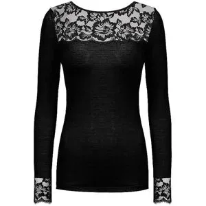 MEY Langarmshirt - Loungeshirt WOOL LOVE schwarz schwarz   XXS/XS Damen