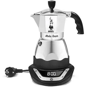 Bialetti Espressokocher elektrisch EASY TIMER 6 Tassen Alu / Schwarz silber