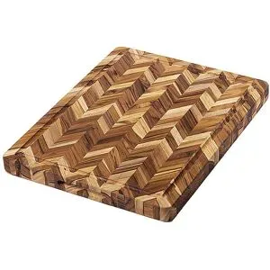 TEAKHAUS Schneidebrett Herringbone extra Dick 41x30,5cm Teakholz braun