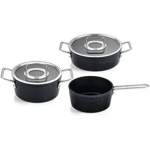 FISSLER Kochtopf Set 3tlg. mit Stielkasserolle ADAMANT Antihaft/Schwarz schwarz