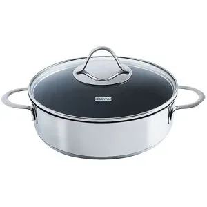 KELOMAT Schmorpfanne mit Deckel Perfekt 24cm Edelstahl Antihaft silber